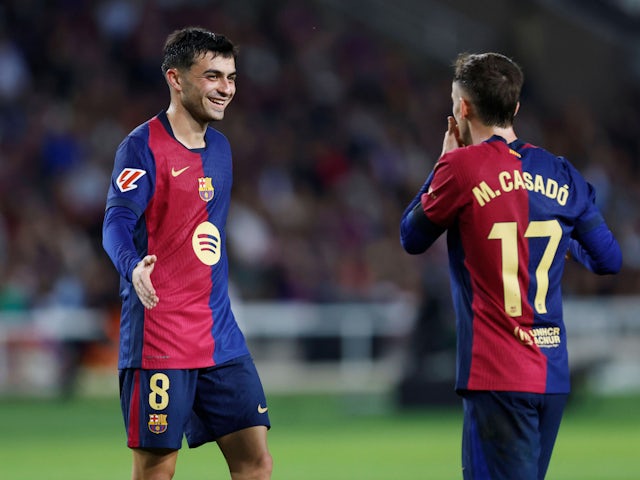 Barcelona's Pedri with Marc Casado on October 20, 2024