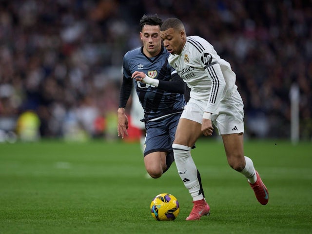 Pedro Diaz of Rayo Vallecano and Kylian Mbappe of Real Madrid, on March 9, 2025