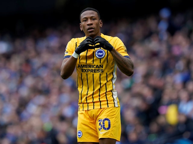 Brighton & Hove Albion's Pervis Estupinan celebrates on March 15, 2025