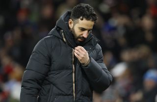 Manchester United boss Ruben Amorim on the Old Trafford touchline