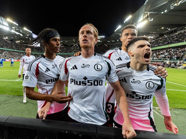 Legia Warsaw's Radovan Pankov celebrates after scoring on September 29, 2024