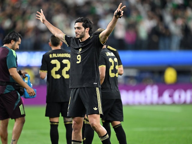 Raul Jimenez celebrates a goal for Mexico on March 20, 2025