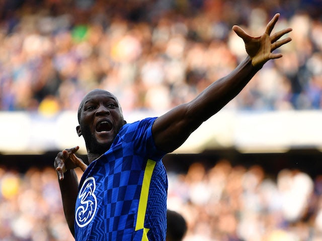 Chelsea's Romelu Lukaku celebrates scoring their first goal on September 11, 2021