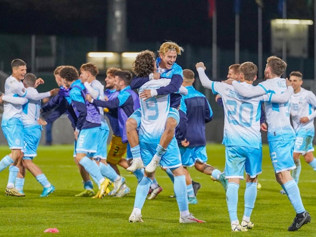 San Marino players celebrate after winning a match on November 18, 2024