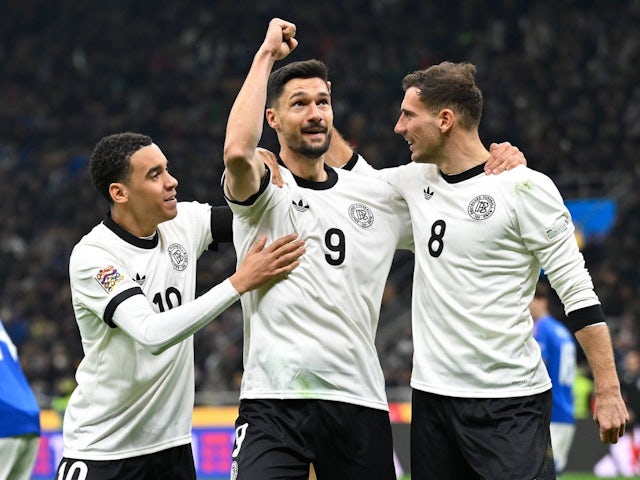 Germany's Tim Kleindienst celebrates after scoring on March 20, 2025