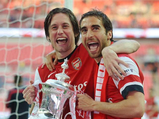 Tomas Rosicky and Mathieu Flamini during their Arsenal days in 2014