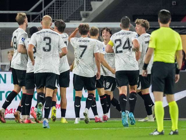 Paxten Aaronson of FC Utrecht celebrates after scoring on October 2, 2024