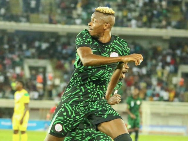 Victor Osimhen celebrates scoring for Nigeria on September 7, 2024