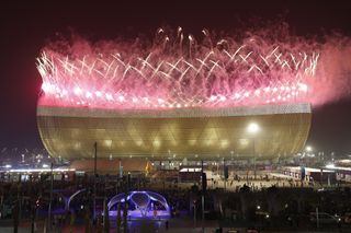 Fireworks at the Lusail Stadium in Qatar during the awards ceremony after Argentina's win over France in the 2022 World Cup final.