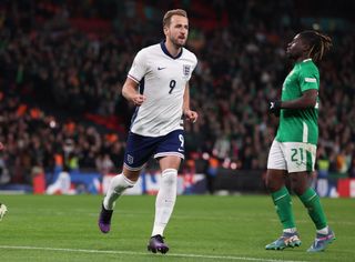 Harry Kane celebrates after scoring for England against the Republic of Ireland in the Nations League at Wembley, November 2024