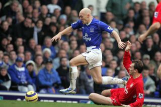 Thomas Gravesen in action for Everton against Liverpool in December 2004.