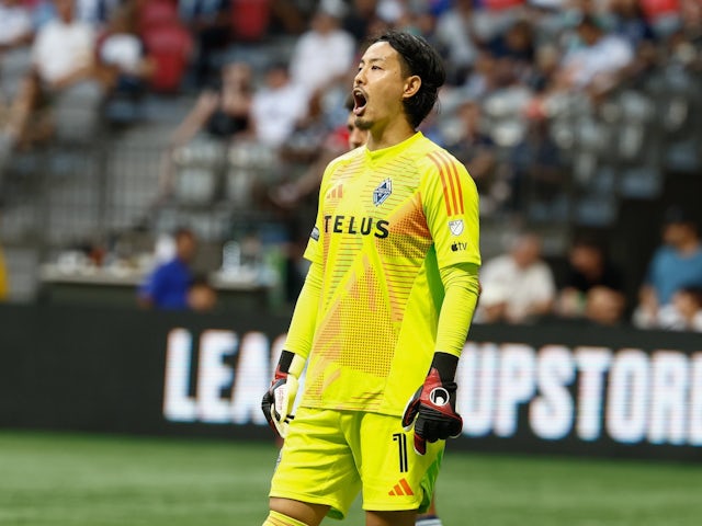 Vancouver Whitecaps goalkeeper Yohei Takaoka react to a penalty decision on August 3, 2024