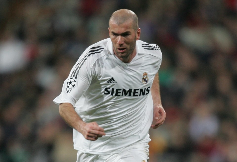 Zinedine Zidane of Real Madrid in action during a soccer match.
