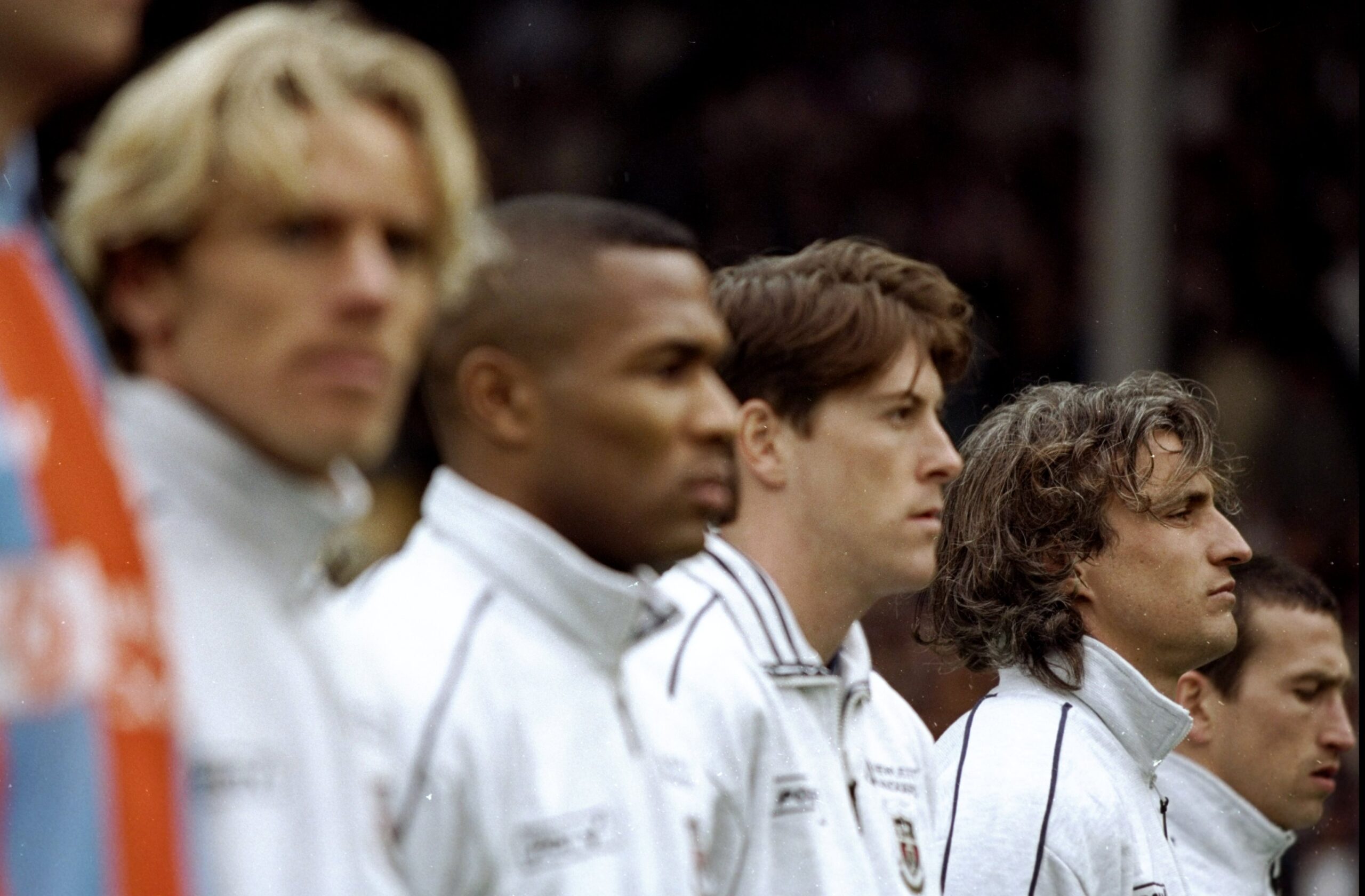 Tottenham players line up ahead of the League Cup final against Leicester City at Wembley in March 1999.