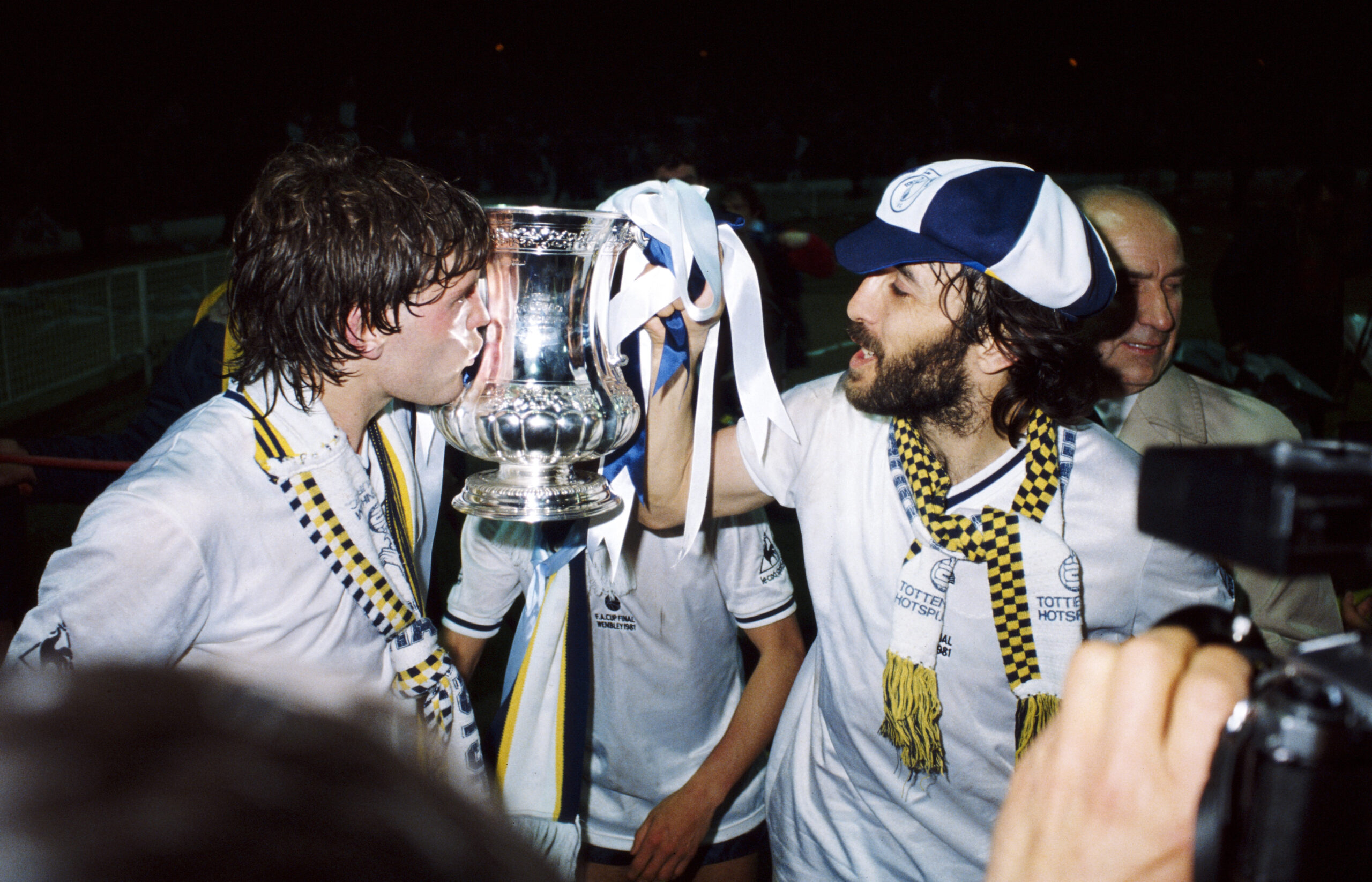 Glenn Hoddle and Ricky Villa celebrate with the FA Cup after Tottenham's win over Manchester City in a replay in the 1981 final.