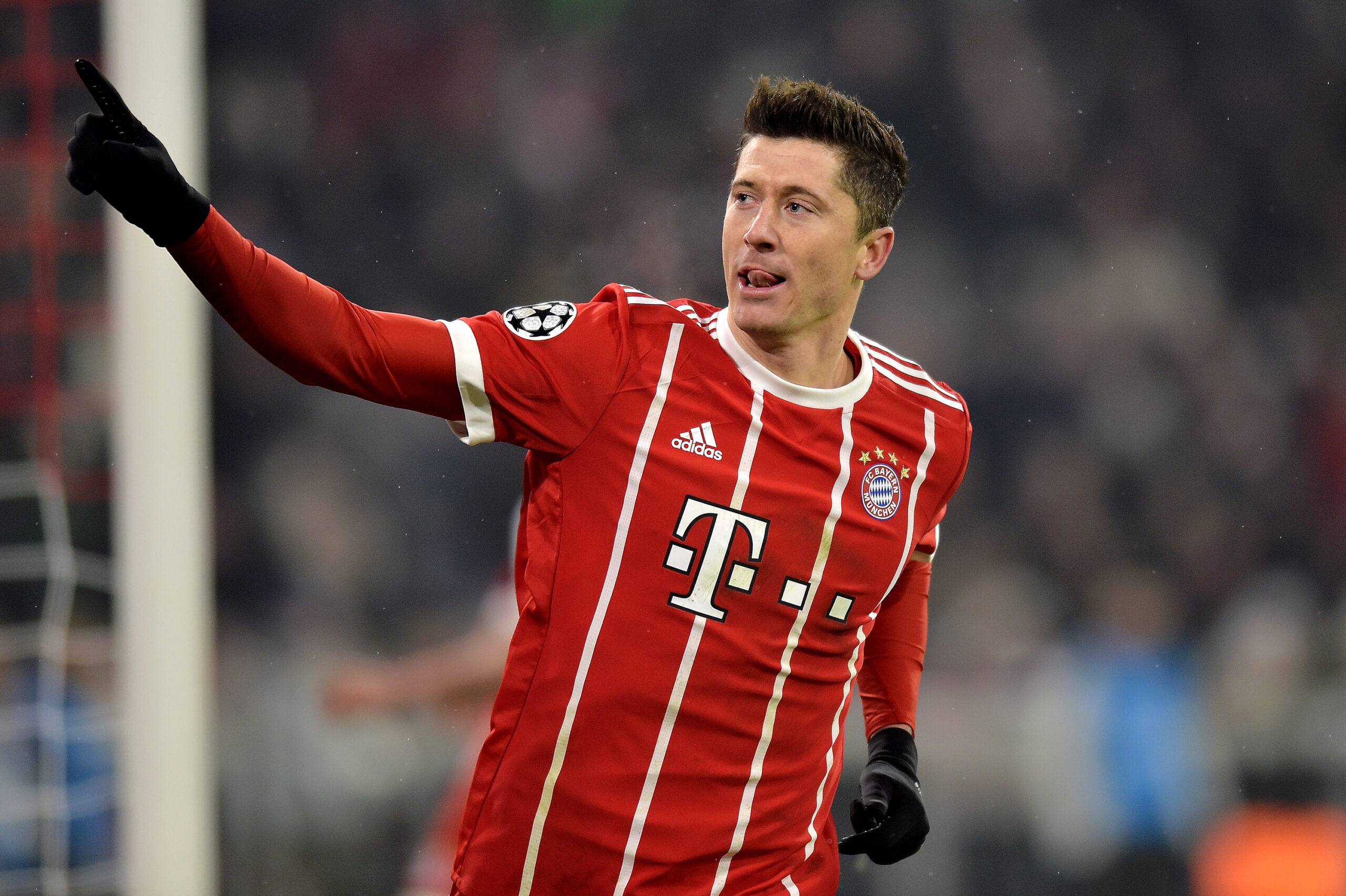 Robert Lewandowski celebrates after scoring for Bayern Munich against Besiktas in the Champions League in February 2018.