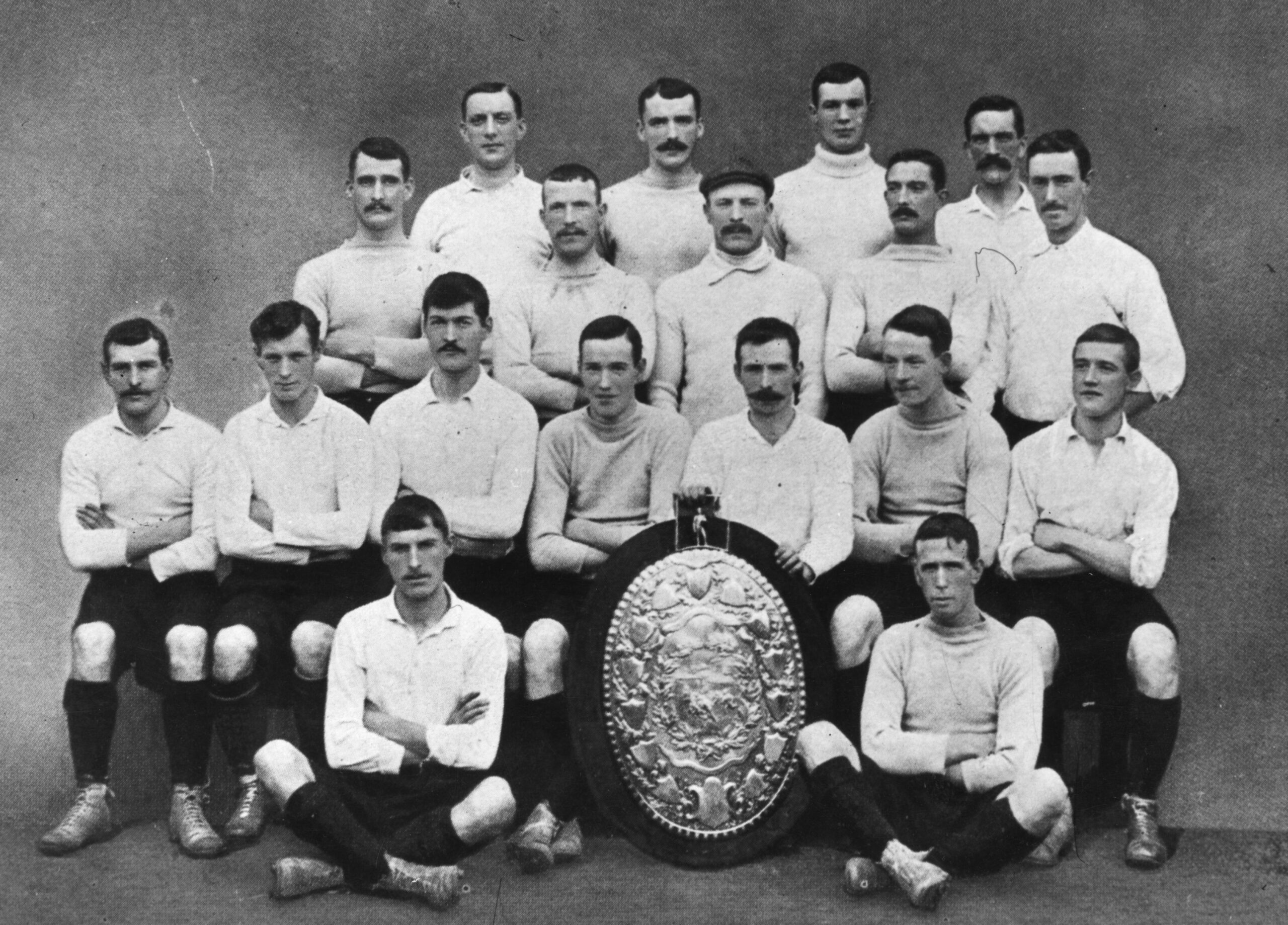 Tottenham's 1901 FA Cup-winning team pose with the Sheriff of London shield after beating Corinthians in 1902.