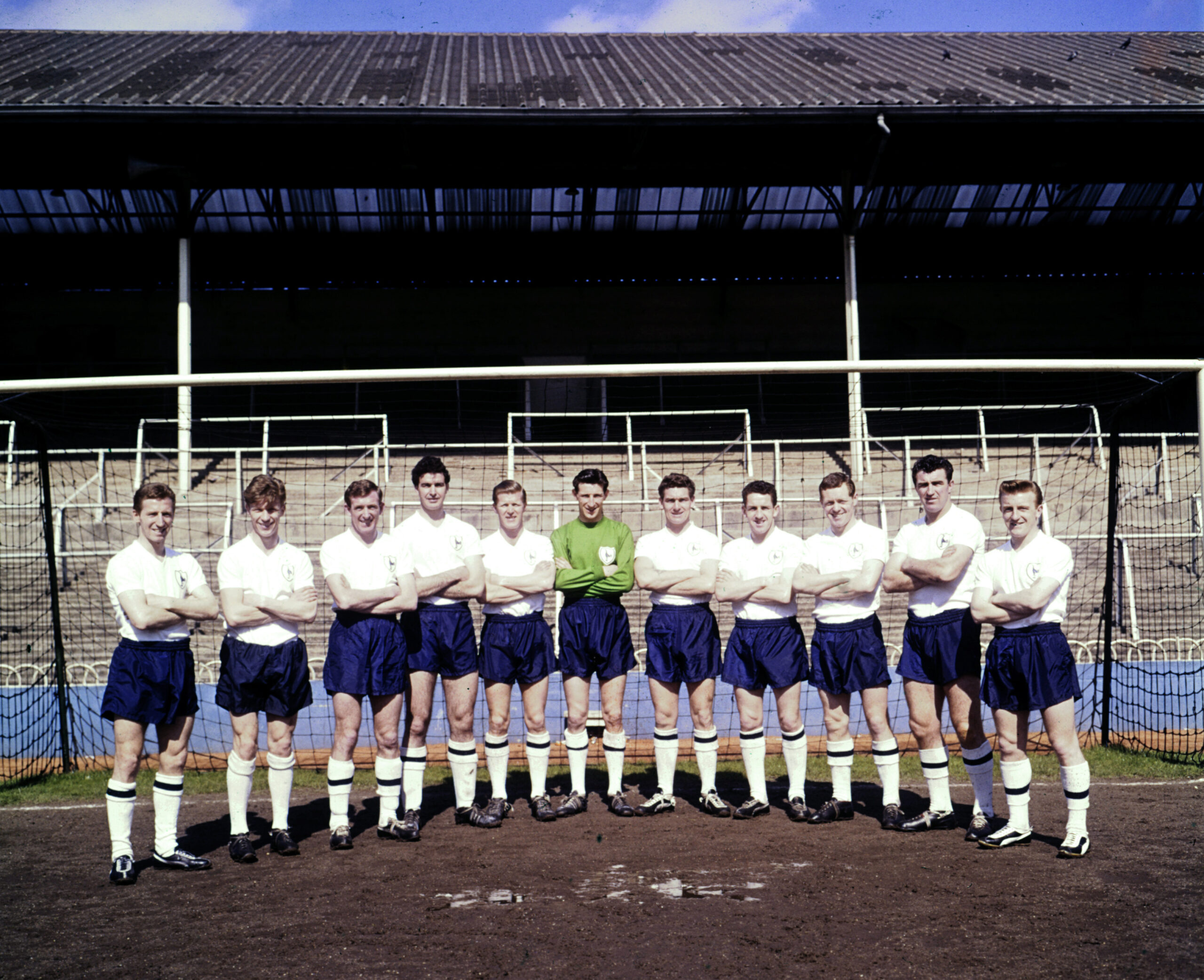 Tottenham players pose for a group photograph during a training session at White Hart Lane in March 1961.