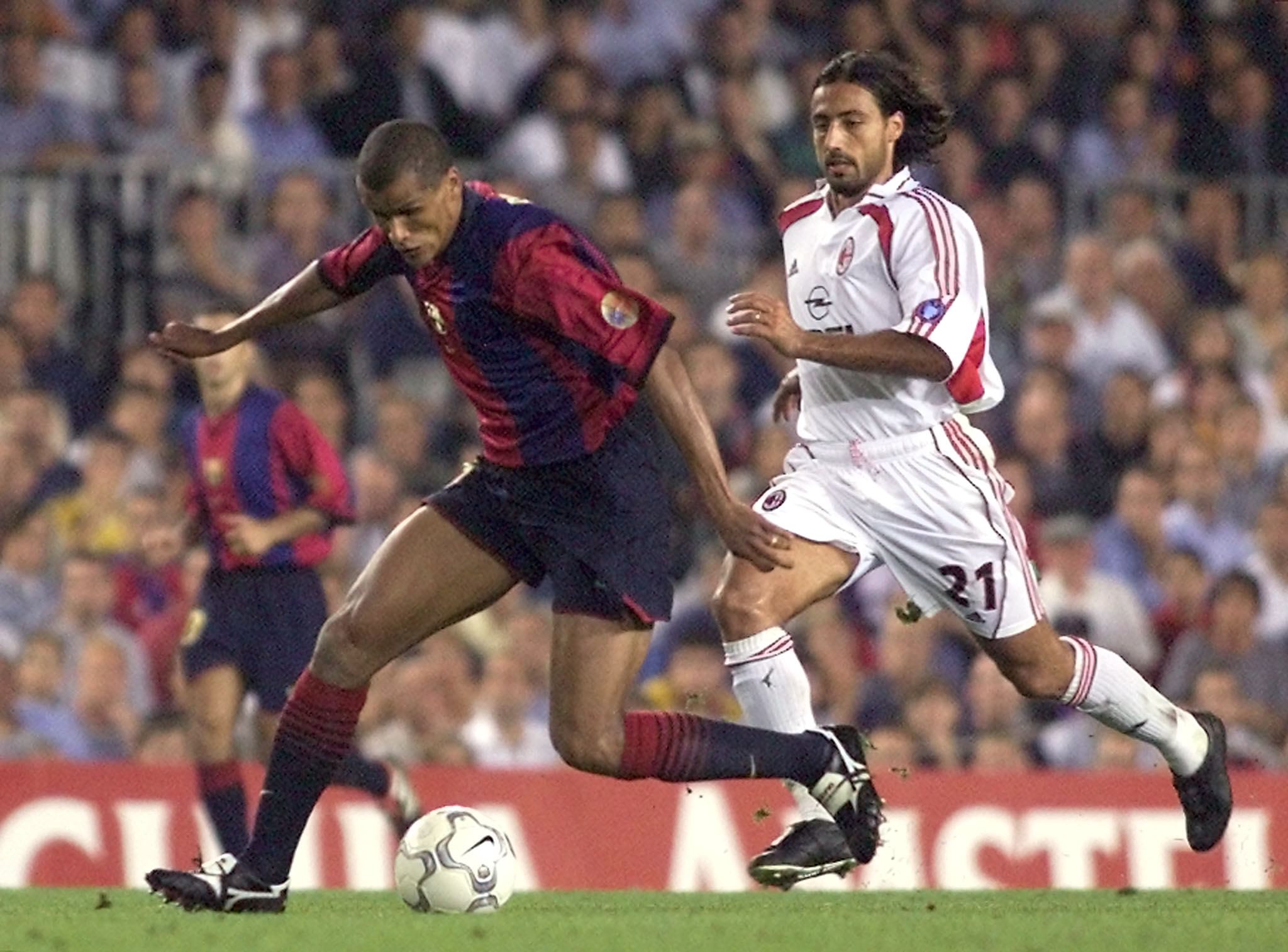 Rivaldo on the ball for Barcelona against AC Milan in the Champions League in September 2000.