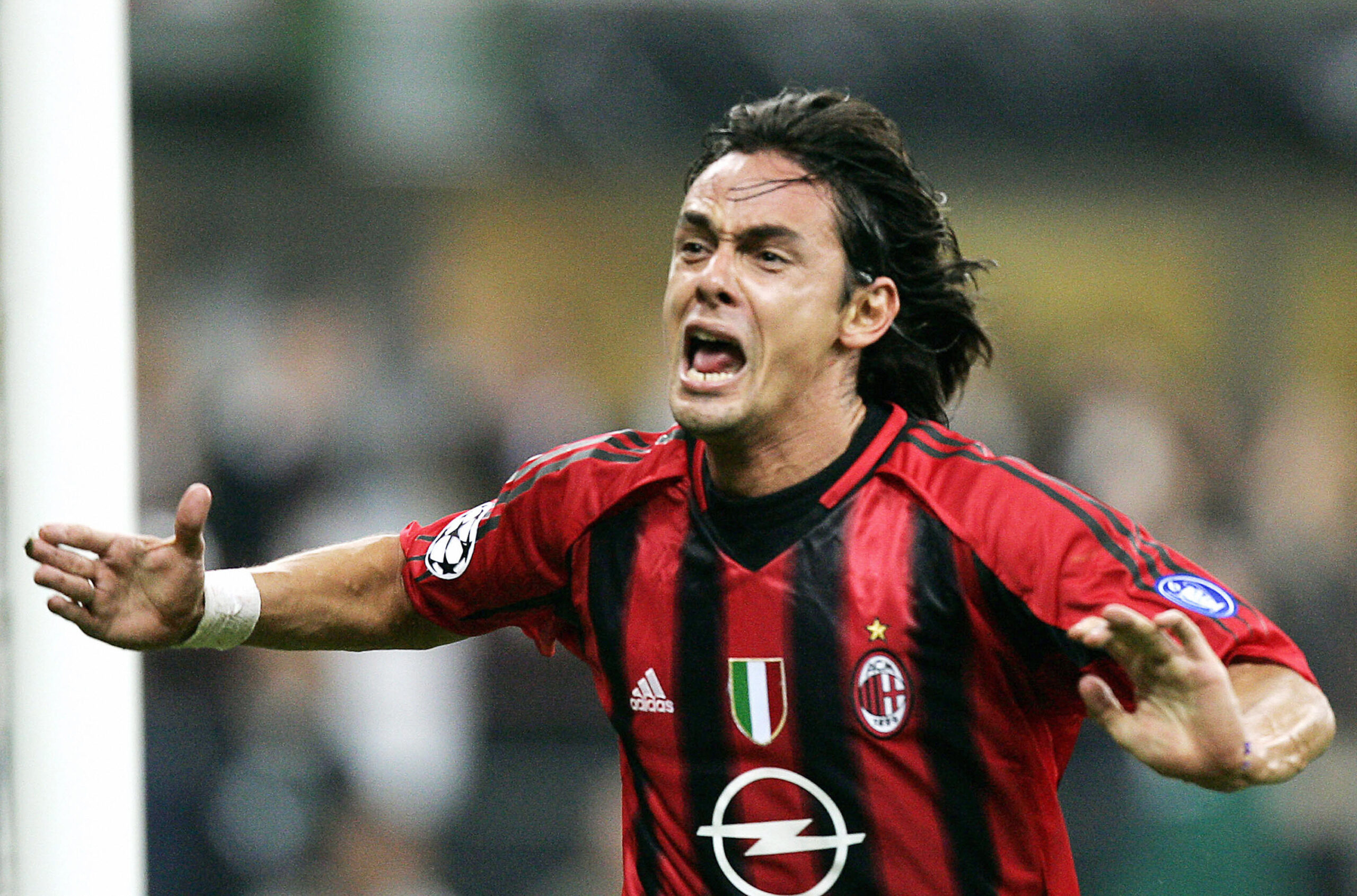Filippo Inzaghi celebrates a goal for AC Milan against Celtic in the Champions League in September 2004.