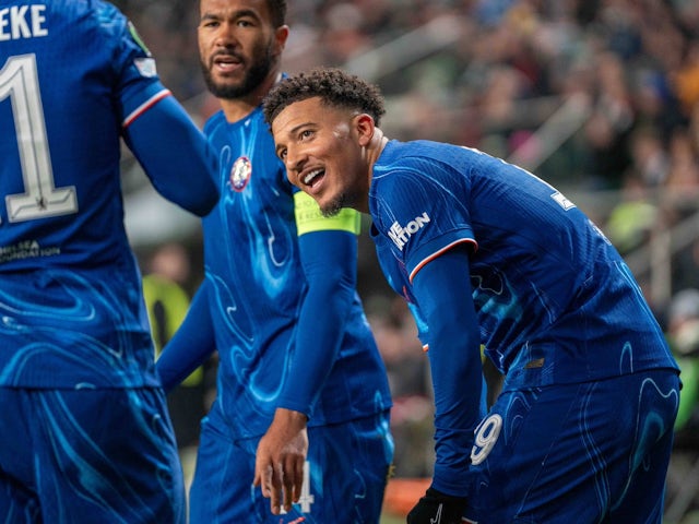 Chelsea's Jadon Sancho celebrates on April 10, 2025