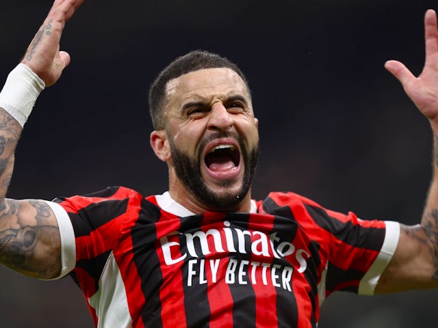 AC Milan's Kyle Walker celebrates on February 2, 2025