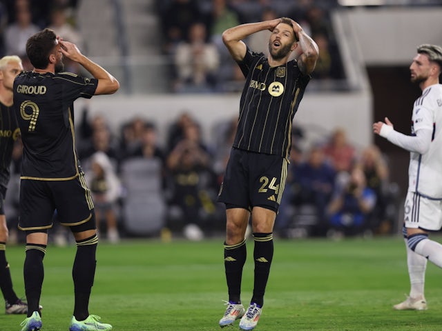 Olivier Giroud and Ryan Hollingshead of Los Angeles FC pictured on October 27, 2024