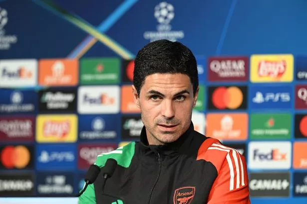 PARIS, FRANCE - MAY 06: Arsenal manager Mikel Arteta attends a press conference ahead of their UEFA Champions League 2024/25 semi final first/second leg match at Parc des Princes on May 06, 2025 in Paris, France. (Photo by Stuart MacFarlane/Arsenal FC via Getty Images)
