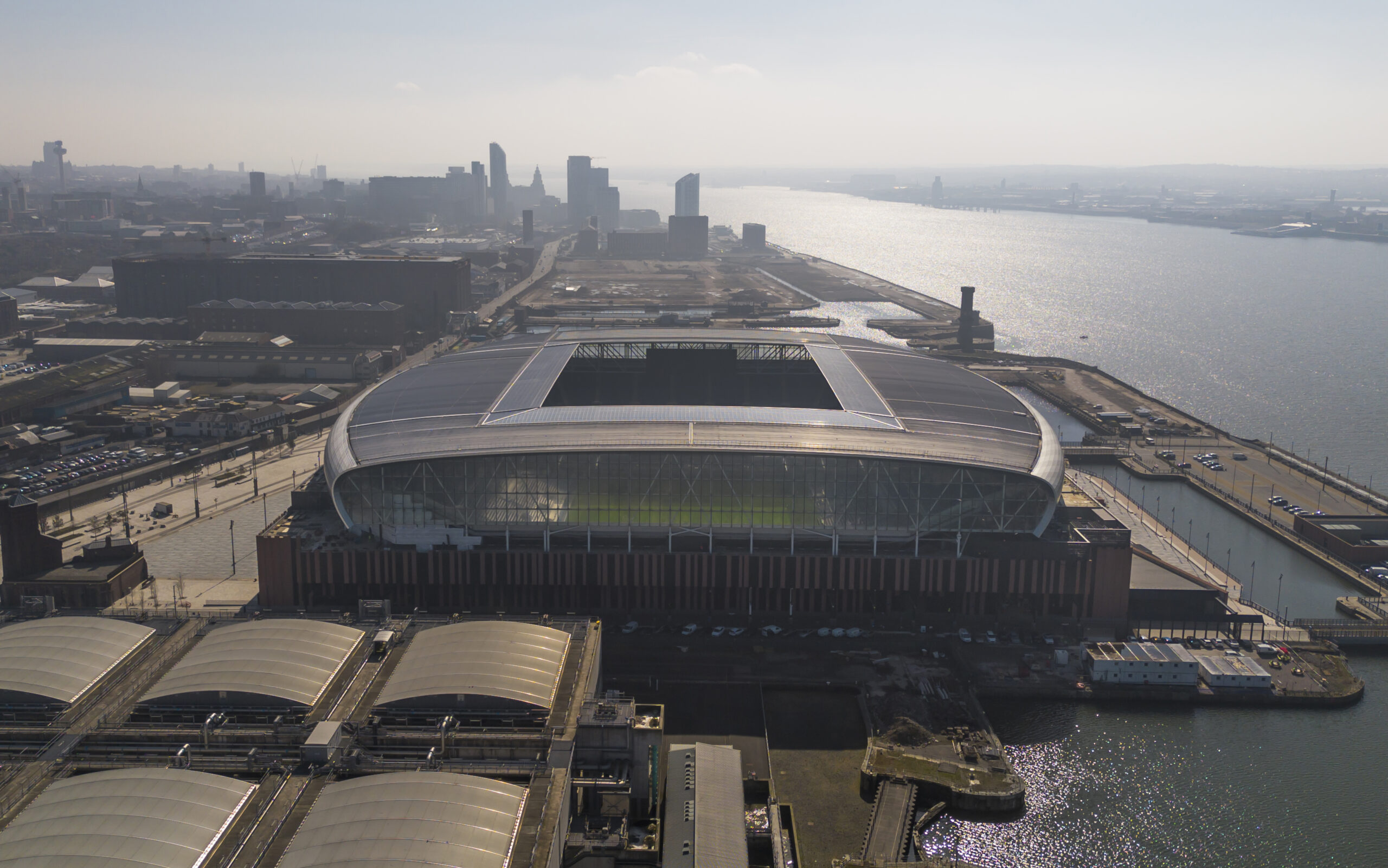 An aerial shot of Everton's new stadium at Bramley Dock