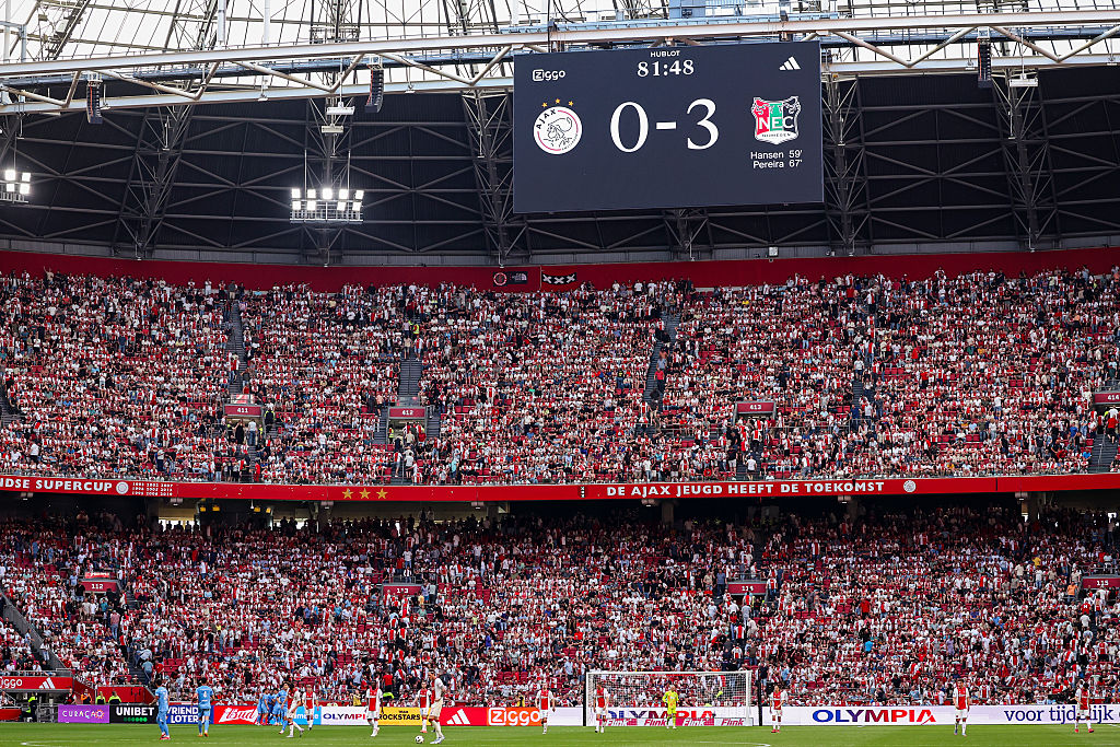 Scoreboard in the stadium with the final score during the Dutch Eredivisie match between Ajax v NEC Nijmegen at the Johan Cruijff Arena on May 11, 2025 in Amsterdam Netherlands