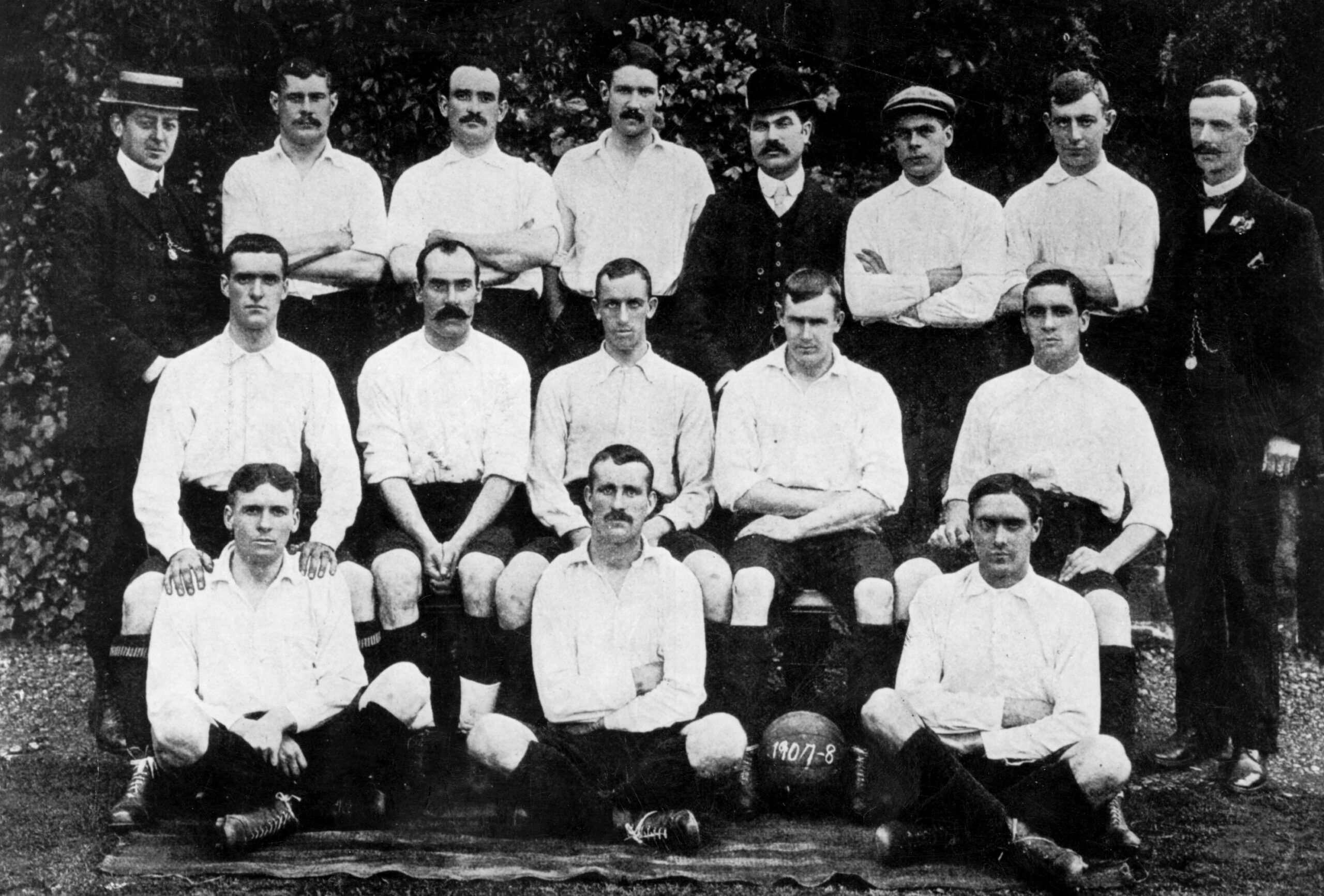 The Wolves team line up ahead of the 1908 FA Cup final against Newcastle United at Crystal Palace.