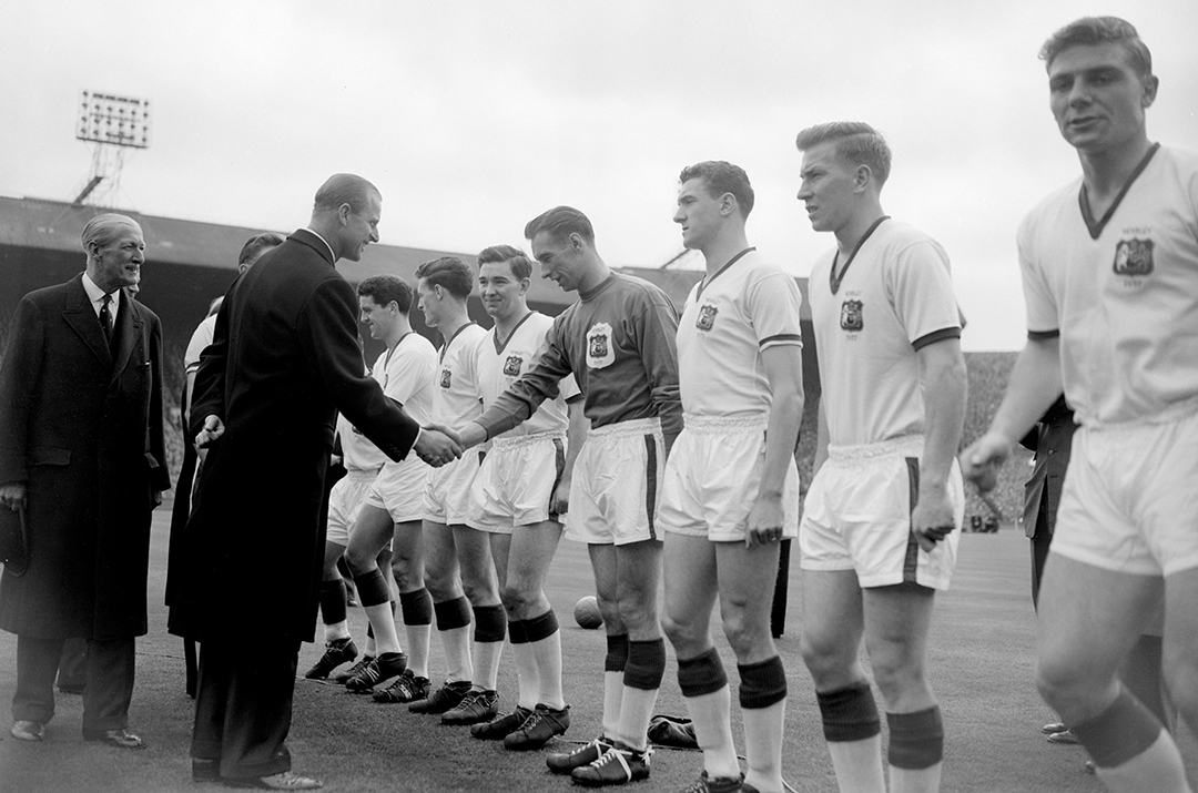 Edwards and Charlton (furthest right) before the 1957 FA Cup Final