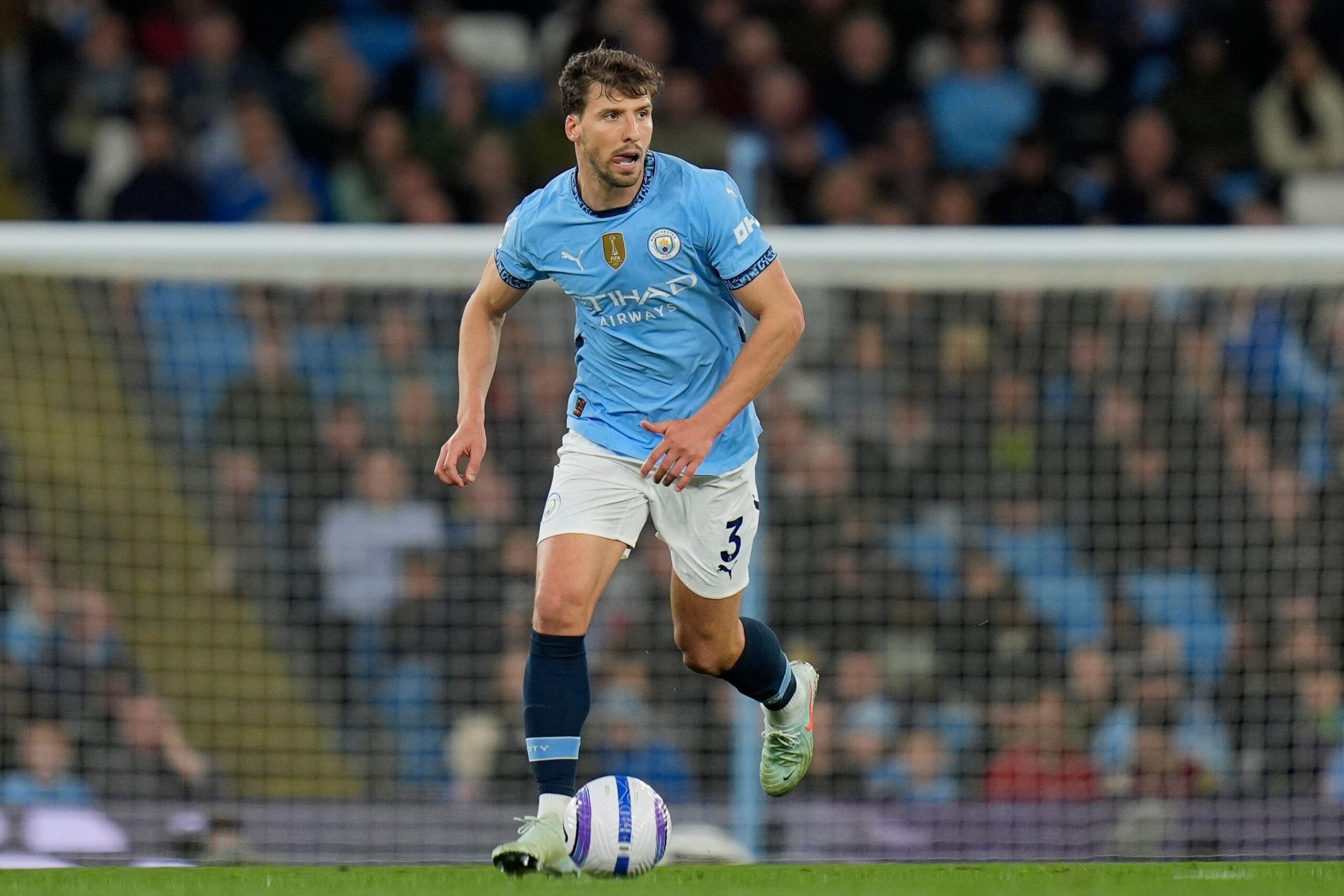 Ruben Dias playing for Manchester City against Aston Villa, April 2025.