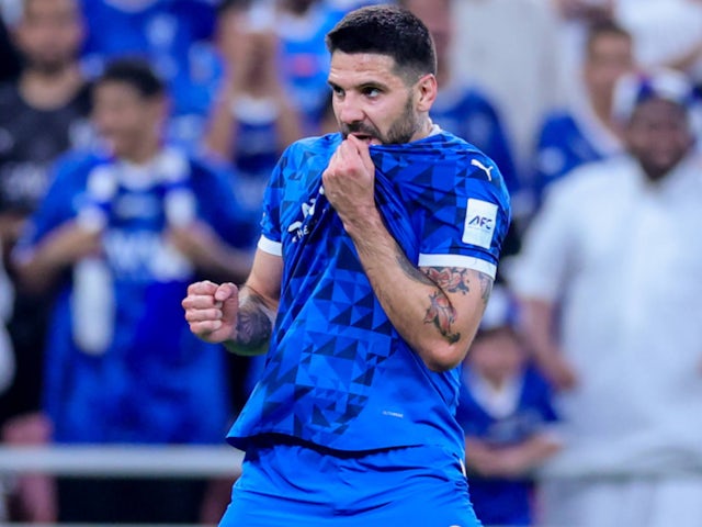 Aleksandar Mitrovic celebrates scoring for Al-Hilal on April 25, 2025