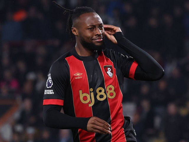 Bournemouth's Antoine Semenyo celebrates after scoring on April 14, 2025