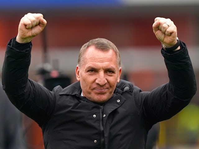 Celtic manager Brendan Rodgers celebrates on April 26, 2025