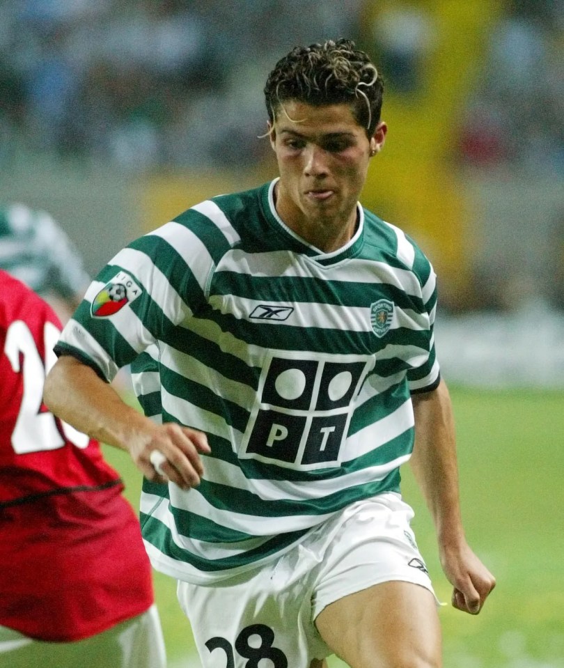 Cristiano Ronaldo playing soccer for Sporting Lisbon.