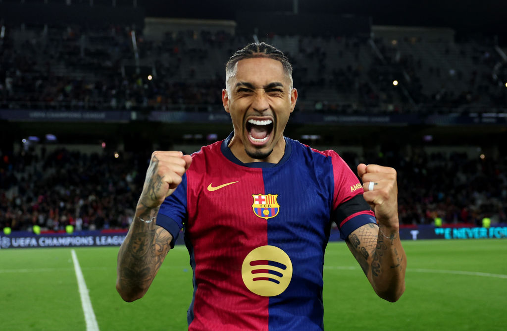 Ballon d'Or power rankings: Raphinha of FC Barcelona celebrates victory after the UEFA Champions League 2024/25 UEFA Champions League 2024/25 Round of 16 Second Leg match between FC Barcelona and SL Benfica at Estadi Olímpic Lluís Companys on March 11, 2025 in Barcelona, Spain. (Photo by Florencia Tan Jun - UEFA/UEFA via Getty Images)
