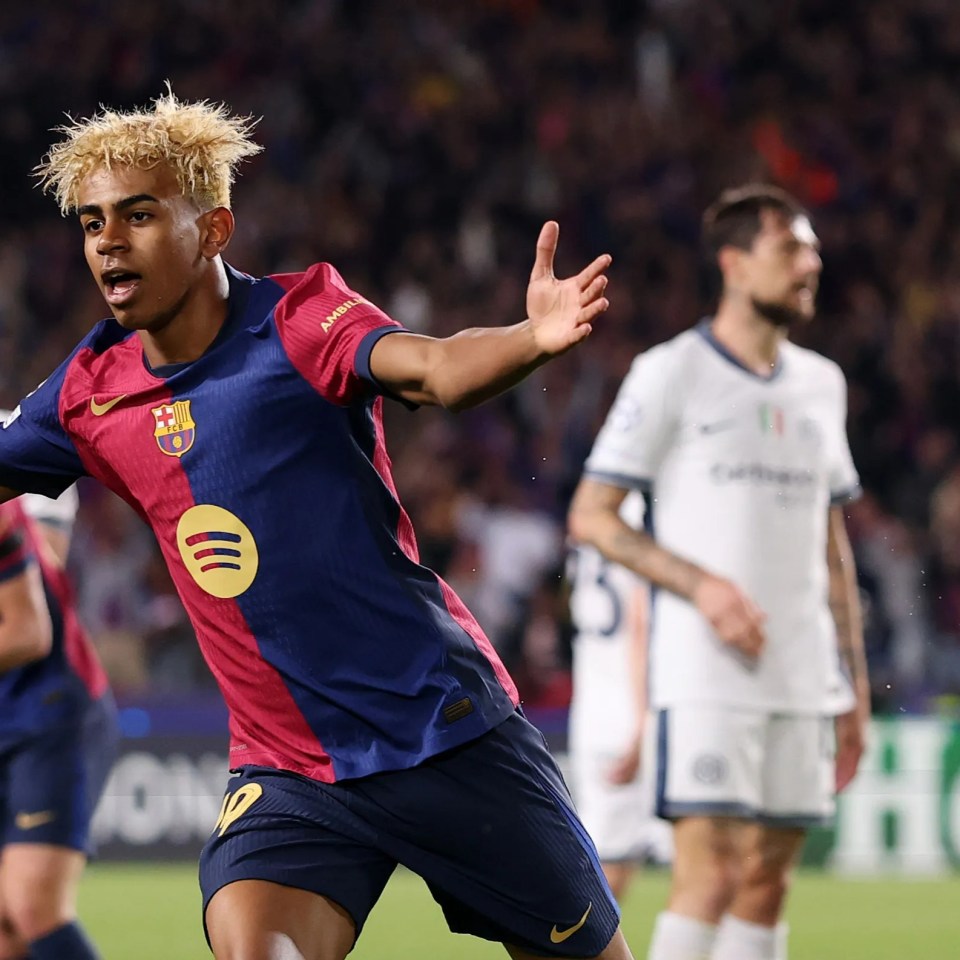 Lamine Yamal of FC Barcelona celebrates scoring a goal.
