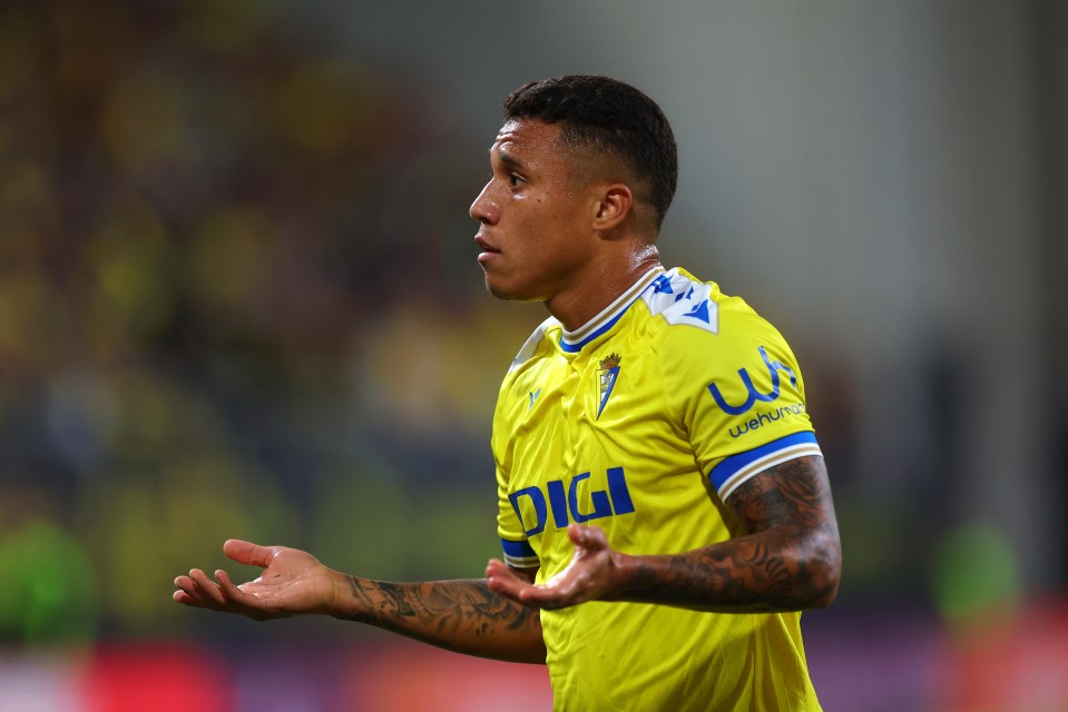 Darwin Machis of Cádiz CF reacting during a soccer match.