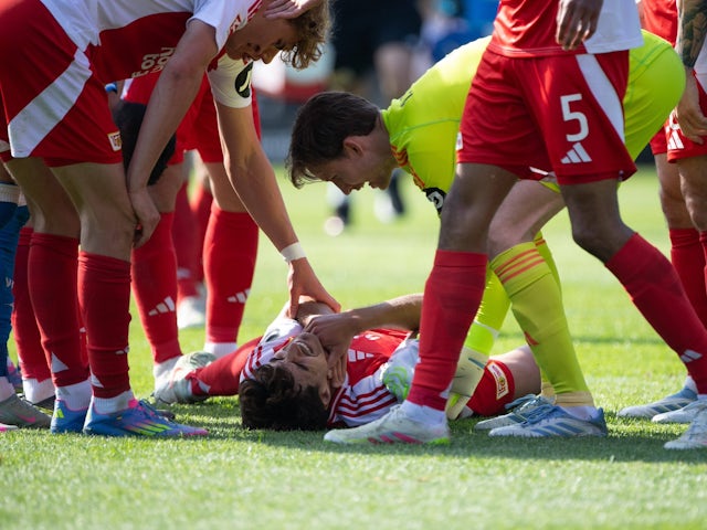 Union Berlin's Diogo Leite down injured before being substituted on April 27, 2025
