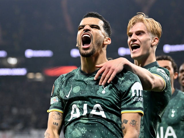 Dominic Solanke of Tottenham Hotspur during his side's match against Eintracht Frankfurt, on April 17, 2025
