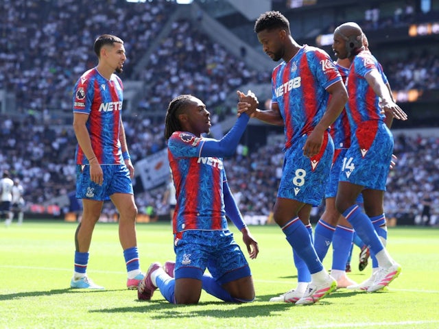 Crystal Palace's Eberechi Eze celebrates scoring for a second time against Tottenham Hotspur, on May 11, 2025