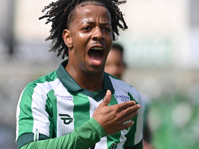 Enio celebrates a goal for Juventude on April 19, 2025