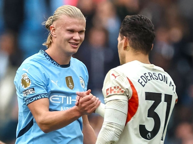 Manchester City's Erling Haaland and Ederson on October 5, 2024
