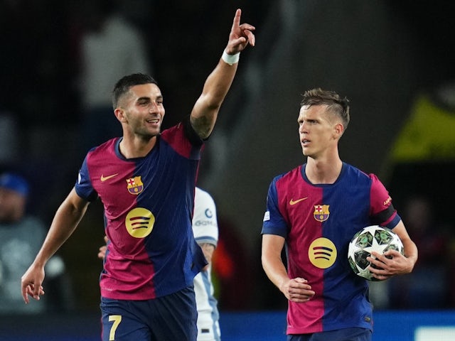Barcelona's Ferran Torres celebrates scoring against Inter Milan on April 30, 2025