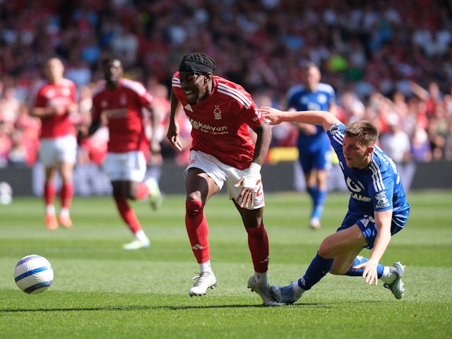 Nottingham Forest's Anthony Elanga in action against Leicester City on May 11, 2025