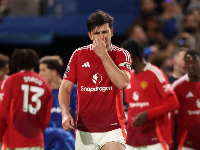 Manchester United's Harry Maguire looks dejected on May 16, 2025