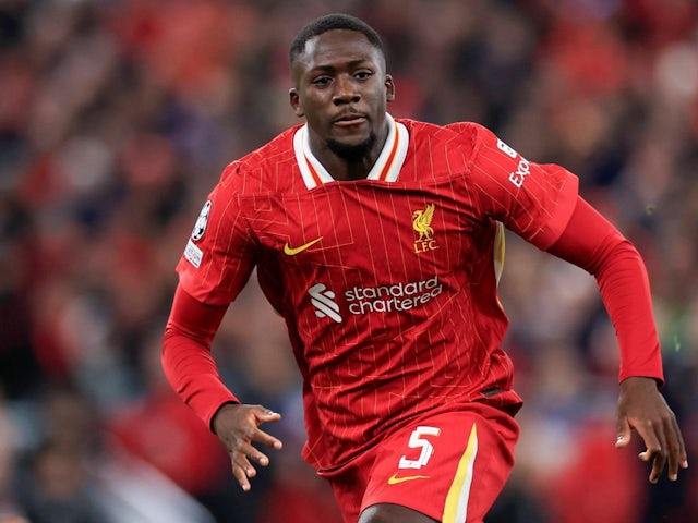 Ibrahima Konate of Liverpool during his side's clash against Paris Saint-Germain, on March 11, 2025