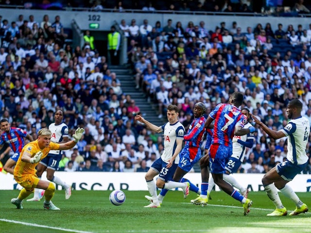 Ismaila Sarr of Crystal Palace scores against Tottenham Hotspur but his strike is ruled out, on May 11, 2025